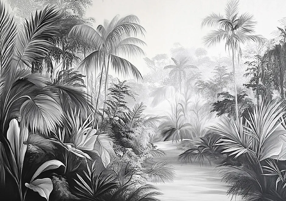 Papier Peint Noir et blanc Jungle Panoramique Intissé 250x175 cm - Colle Inclus - Moderne Papier Peint Intissé Chambre Salon-Wallarena Clearance