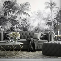 Papier Peint Noir et blanc Jungle Panoramique Intissé 250x175 cm - Colle Inclus - Moderne Papier Peint Intissé Chambre Salon-Wallarena Clearance