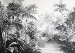 Wallarena Papier Peint Noir et blanc Jungle Panoramique Intissé 350x250 cm - Colle Inclus - Moderne Papier Peint Intissé Chambre Salon