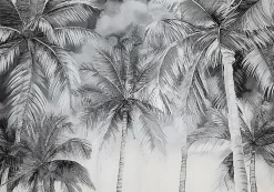 Papier Peint Noir et blanc Palmiers Panoramique Intissé 300x210 cm - Colle Inclus - Moderne XXL Papier Peint por Chambre Salon-Wallarena Hot