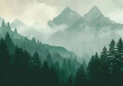 Papier Peint Panoramique Intissé Forêt montagnes Vert - 350x250 cm - Papier Peint Chambre et salon-Wallarena New