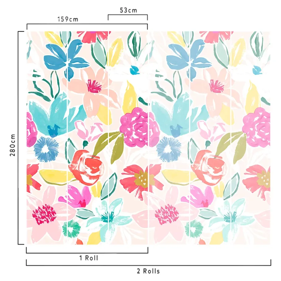 GoodHome Papier peint panoramique intissé Cyan fleurs multicouleurs L.280 x l.159 cm