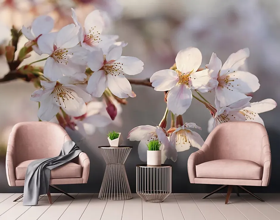 Papier Peint Panoramique Intissé Fleurs Cerise Rose - 400x280 cm - Papier Peint Chambre et salon-Wallarena New