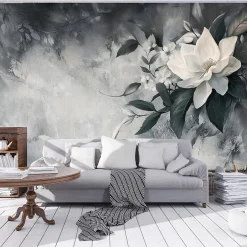 Papier Peint Panoramique Intissé Feuilles Fleurs 250x175 cm - Colle Inclus - Moderne XXL Papier Peint por Chambre Salon-Wallarena Outlet