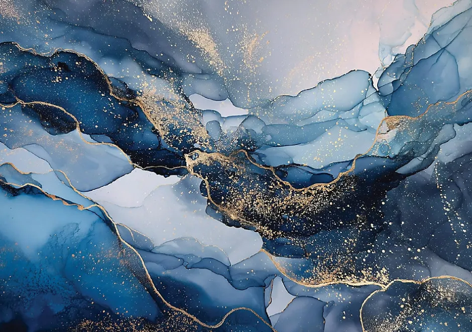 Papier Peint Panoramique Intissé Marbre Glamour Bleu - 350x250 cm - Papier Peint Chambre et salon-Wallarena Sale