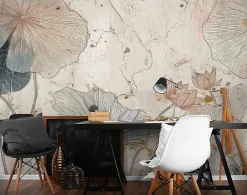 Papier Peint Panoramique Intissé Fleurs Béton Beige - 350x250 cm - Papier Peint Chambre et salon-Wallarena Outlet