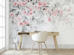 Papier Peint Panoramique Intissé Feuilles Fleurs 400x280 cm - Colle Inclus - Chambre et Salon - Moderne Papier Peint-Wallarena Hot