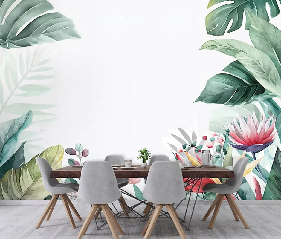 Wallarena Papier Peint Panoramique Intissé Jungle Feuilles Vert - 350x250 cm - Papier Peint Chambre et salon