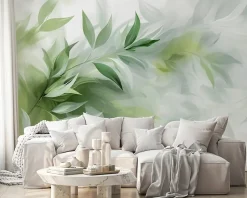 Papier Peint Panoramique Intissé Feuilles Abstrait Vert - 254x184 cm - Papier Peint Chambre et salon-Wallarena Online