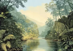 Papier Peint Panoramique Intissé 3D Jungle Nature Vert 350x250 cm - Colle Inclus - Moderne XXL Papier Peint por Chambre Salon-Wallarena