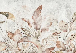 Papier Peint Panoramique Intissé Feuilles Béton Gris - 368x254 cm - Papier Peint Chambre et salon-Wallarena Sale