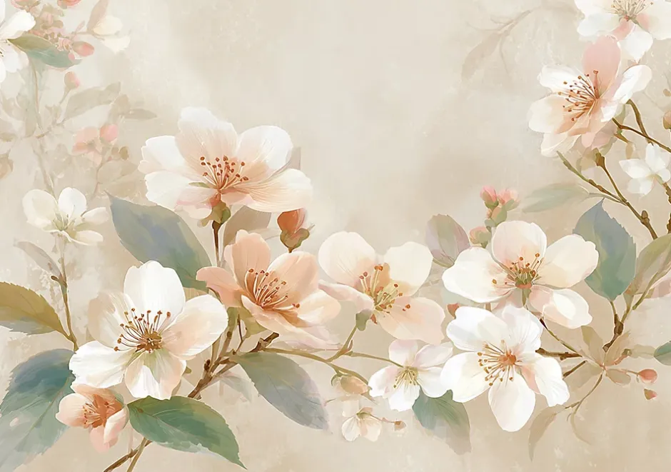 Wallarena Papier Peint Panoramique Intissé Fleurs Béton Beige - 300x210 cm - Papier Peint Chambre et salon