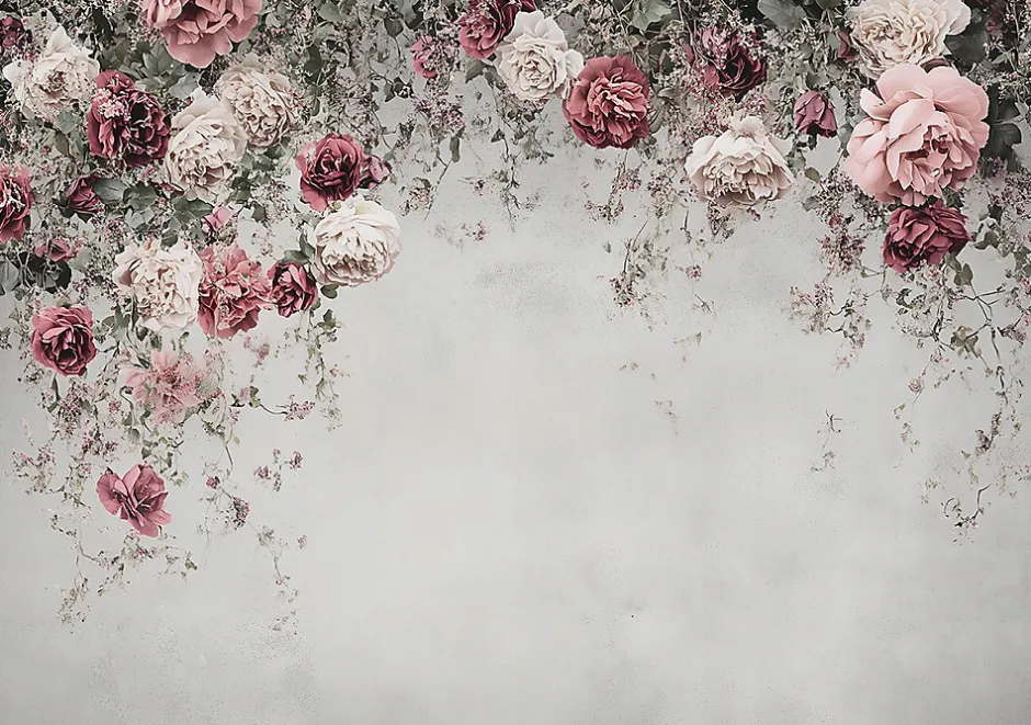 Wallarena Papier Peint Panoramique Intissé Fleurs Floral Béton 350x250 cm - Colle Inclus - Moderne Papier Peint Intissé Chambre Salon