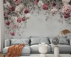 Wallarena Papier Peint Panoramique Intissé Fleurs Floral Béton 350x250 cm - Colle Inclus - Moderne Papier Peint Intissé Chambre Salon