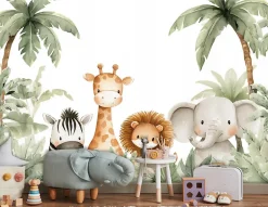 Papier Peint Panoramique Animaux Jungle Vert - 350x250 cm - Papier Peint Enfant-Wallarena New