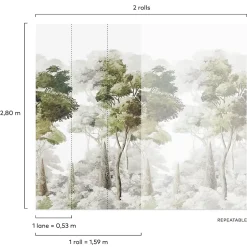 Papier peint panoramique intissé paysage fôret vert, gris, 3 lés, L.280 x l.159 cm-Grandeco Hot