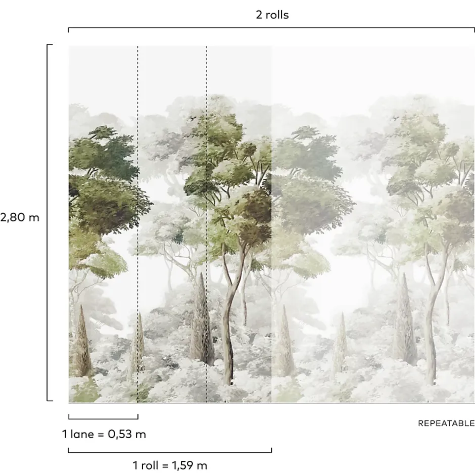 Papier peint panoramique intissé paysage fôret vert, gris, 3 lés, L.280 x l.159 cm-Grandeco Hot