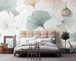 Wallarena Papier Peint Panoramique Intissé Fleur Abstrait Beige - 350x250 cm - Papier Peint Chambre et salon