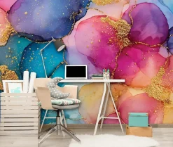 Papier Peint Panoramique Intissé Abstrait Aquarelle Coloré - 400x280 cm - Papier Peint Chambre et salon-Wallarena Best