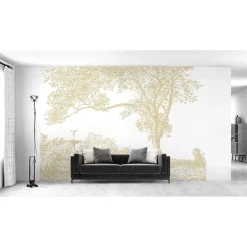 Papier peint panoramique intissé arbre, beige, blanc, 8 lés, L.280 x l.400cm-IDPanneaux
