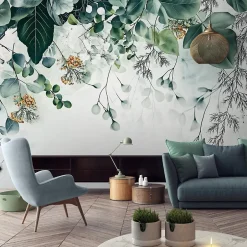 Wallarena Papier Peint Panoramique Intissé Nature Vert Feuilles 400x280 cm - Colle Inclus - Moderne XXL Papier Peint por Chambre Salon