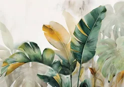 Papier Peint Panoramique Intissé Feuilles Béton Vert - 300x210 cm - Papier Peint Chambre et salon-Wallarena Sale