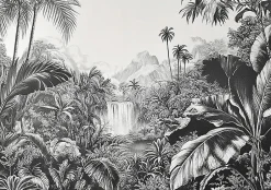 Wallarena Papier Peint Panoramique Intissé Noir et blanc Jungle 350x250 cm - Colle Inclus - Moderne XXL Papier Peint por Chambre Salon