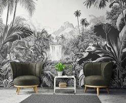 Wallarena Papier Peint Panoramique Intissé Noir et blanc Jungle 350x250 cm - Colle Inclus - Moderne XXL Papier Peint por Chambre Salon