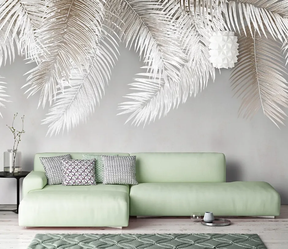 Papier Peint Panoramique Intissé Feuilles Suspendu Beige - 350x250 cm - Papier Peint Chambre et salon-Wallarena New