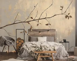 Papier Peint Panoramique Intissé Beige Or Abstrait 400x280 cm - Colle Inclus - Moderne XXL Papier Peint Intissé Chambre Salon-Wallarena Hot