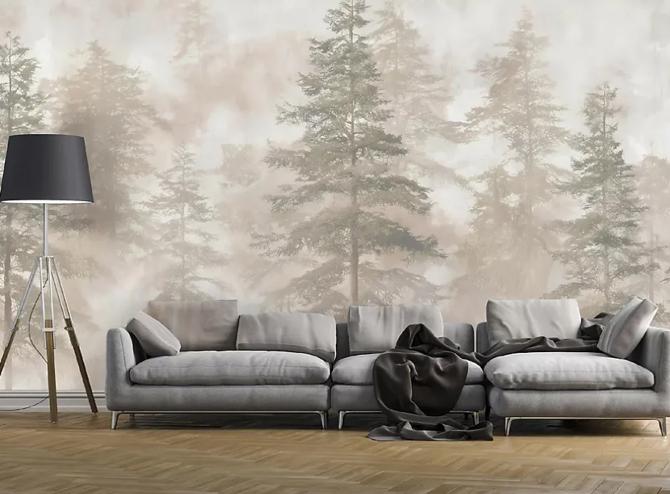 Papier Peint Panoramique Intissé Forêt Arbres Beige - 350x250 cm - Papier Peint Chambre et salon-Wallarena Clearance