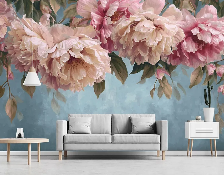 Wallarena Papier Peint Panoramique Intissé Fleurs Suspendu Rose - 350x250 cm - Papier Peint Chambre et salon