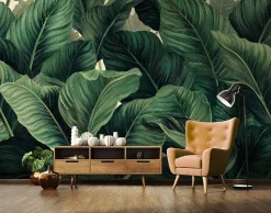 Papier Peint Panoramique Intissé Feuilles Jungle Vert - 350x250 cm - Papier Peint Chambre et salon-Wallarena