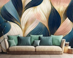 Wallarena Papier Peint Panoramique Intissé Art Déco Abstrait Bleu - 350x250 cm - Papier Peint Chambre et salon