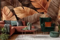 Wallarena Papier Peint Panoramique Intissé Feuilles Abstrait Brun - 400x280 cm - Papier Peint Chambre et salon