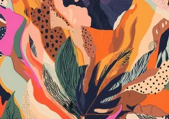 Wallarena Papier Peint Panoramique Vinyle Abstraction Feuilles Coloré - 368x254 cm - Papier Peint Chambre et salon