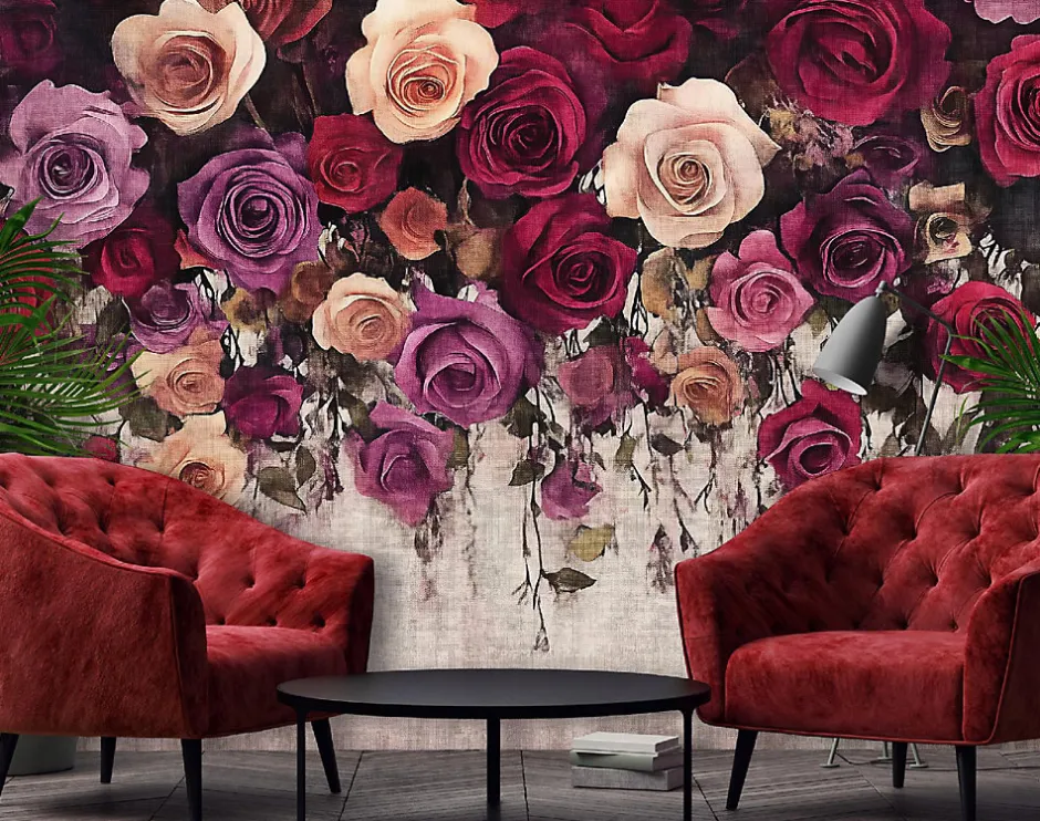 Wallarena Papier Peint Panoramique Intissé Fleurs Floral Vintage 350x250 cm - Colle Inclus - Moderne Papier Peint Intissé Chambre Salon