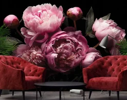 Wallarena Papier Peint Panoramique Intissé Fleurs Pivoines Rose - 400x280 cm - Papier Peint Chambre et salon