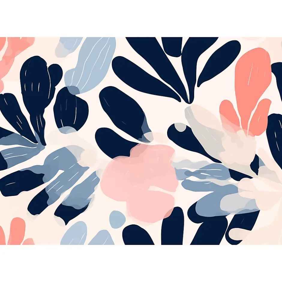 Papier peint panoramique intissé fleuri, fleurs abstraites, bleu, rose, 8 lés, L.280 x l.400cm-IDPanneaux Discount