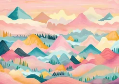 Wallarena Papier Peint Panoramique Intissé Montagnes Nuages Rose - 416x254 cm - Papier Peint Enfant