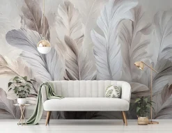 Wallarena Papier Peint Panoramique Intissé Plumes Abstrait Beige - 350x250 cm - Papier Peint Chambre et salon