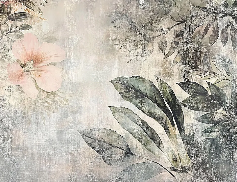 Papier Peint Panoramique Intissé Fleurs Feuilles Vintage 400x280 cm - Colle Inclus - Chambre et Salon-Wallarena