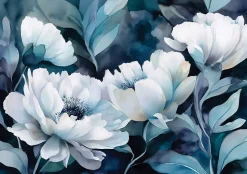 Papier Peint Panoramique Intissé Fleurs Abstrait Bleu - 300x210 cm - Papier Peint Chambre et salon-Wallarena Clearance