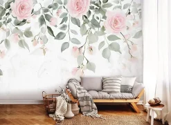 Wallarena Papier Peint Panoramique Intissé Fleurs Feuilles Vert 400x280 cm - Colle Inclus - Chambre et Salon