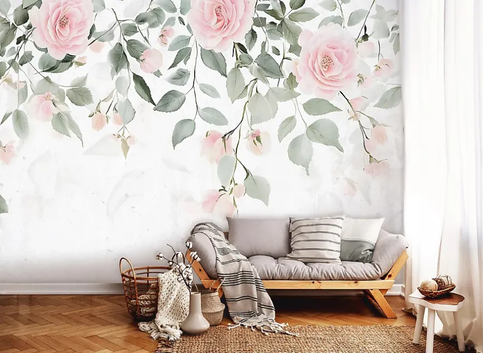Wallarena Papier Peint Panoramique Intissé Fleurs Feuilles Vert 400x280 cm - Colle Inclus - Chambre et Salon