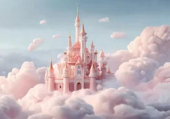 Papier Peint Panoramique Fille Château Rose - 350x250 cm - Papier Peint Enfant-Wallarena New