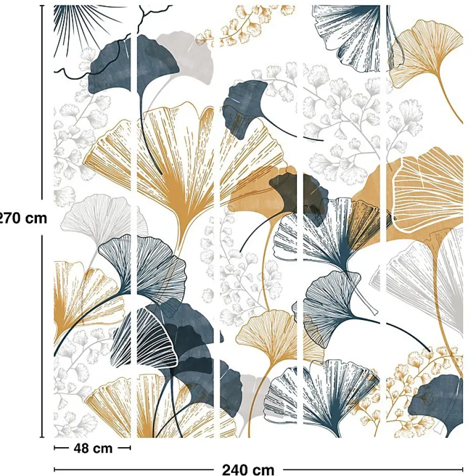 99DECO Papier peint panoramique - Gingko - Multicolore - intissé : 150g/m² - 5 lés : 240x270cm