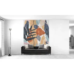 Papier peint panoramique intissé géométrique gris, bleu, orange, 4lés, L.280 x l.200cm-IDPanneaux Hot