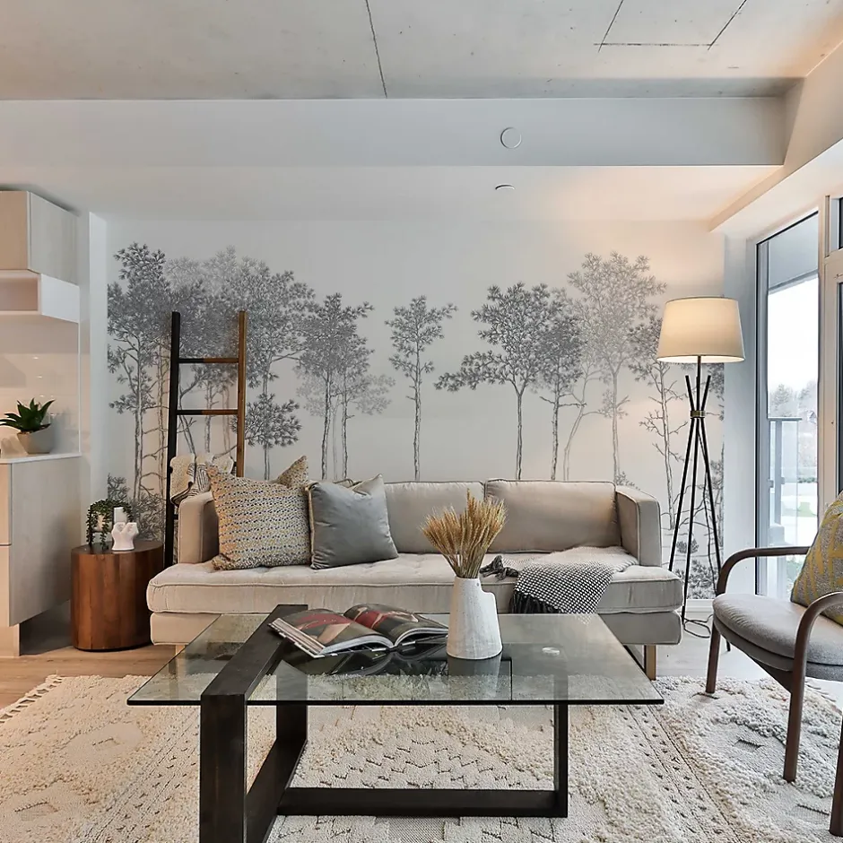 Papier peint panoramique Balade dans les bois, Gris 150 x 250cm-Acte Déco Outlet