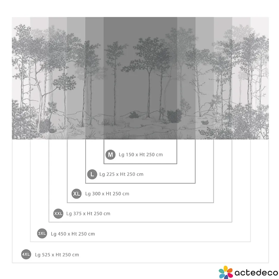 Papier peint panoramique Balade dans les bois, Gris 150 x 250cm-Acte Déco Outlet